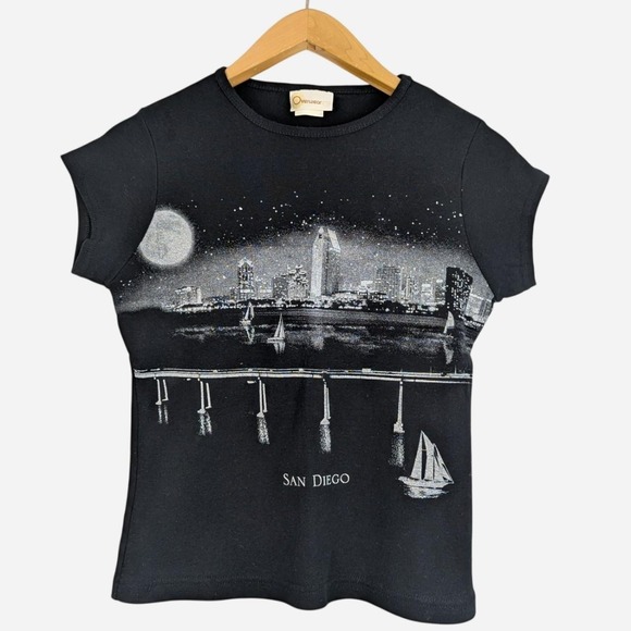 Vintage Tops - Vintage Overwear San Diego Skyline Graphic Tee Black Large